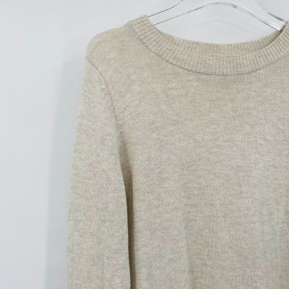 LOFT Size Medium Oatmeal Cream Tie Sleeve Thin Knit Sweater Top - Picture 4 of 9